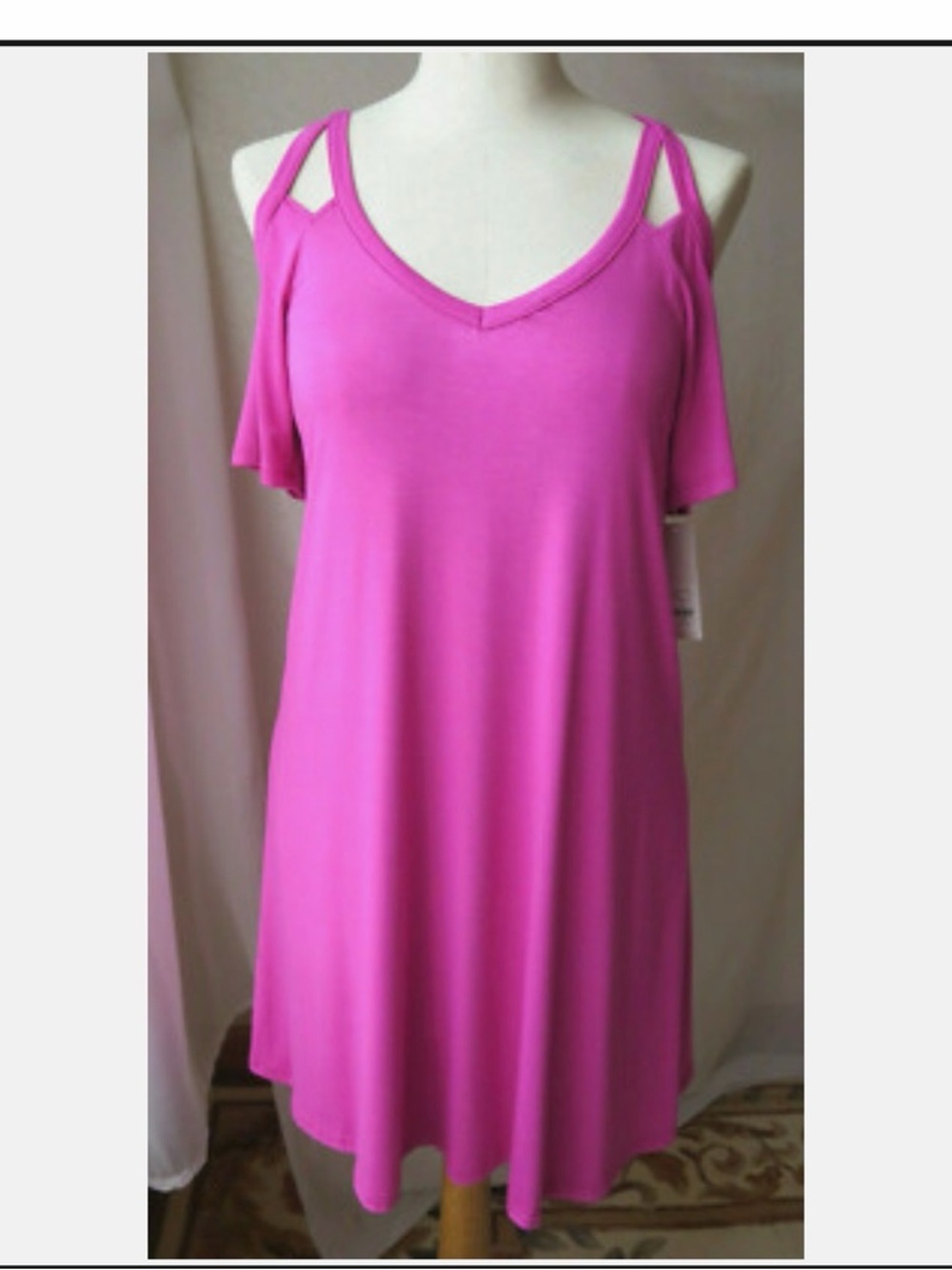 Cold-Shoulder Strappy V-Neck Dress - Hot Pink